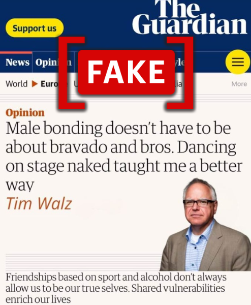 An altered screenshot of The Guardian article about male bonding.